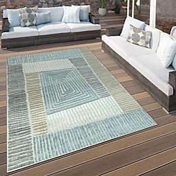 Paco Home In- & Outdoor Rug in Pastel Blue Geometric Pattern in 3D for Patio