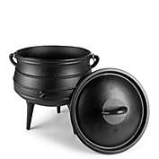 Bruntmor Pre-Seasoned Cast Iron Cauldron 6 Quarts - African Potjie Pot with Lid   3 Legs for Even Heat Distribution - Premium Camping Cookware for Campfire, Coals and Fireplace Cooking (Medium)