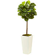 Nearly Natural Fiddle Leaf Fig in White Planter (Real Touch)