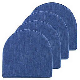 Sweet Home Collection U-Shape Molded 100% High Density Memory Foam Chair Pads With Ties, Navy, 4 Pack