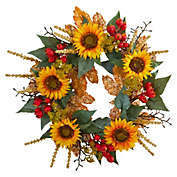 HomPlanti 27" Sunflower Berry Artificial Wreath