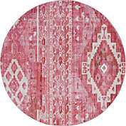 Unique Loom 8&#39; Pink and Beige Tribal Round Area Throw Rug