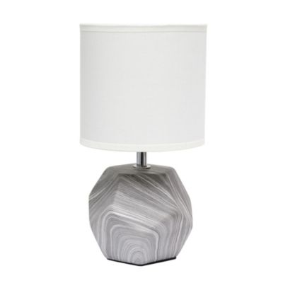 Simple Designs Home Decorative Indoor Modern 5.5"L x 5.5"W x 10.4"H Round Prism Mini Table / Desk Lamp with White Fabric Shade