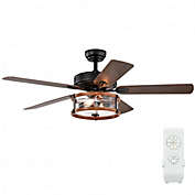 Costway 52" Retro Ceiling Fan Lamp with Glass Shade Reversible Blade Remote Control