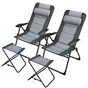 Costway-CA Set of 2 Patiojoy Patio Folding Dining Chair with Ottoman Set Recliner Adjustable-Gray
