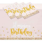 Sparkle and Bash Pink and Gold Plastic Party Tablecloth, Happy Birthday (54x108 In, 3 Pack)
