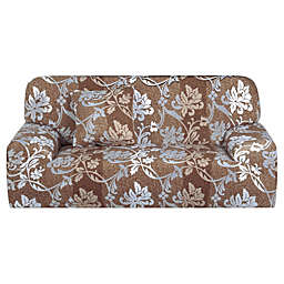 PiccoCasa 1-Piece Transitional Floral Stretch Sofa Couch Cover, Stretch Sofa Slipcover Sofa Cover Furniture Protector Couch Soft with Elastic for Kids, X-Large Multi Brown