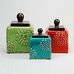 Contemporary Home Living Set of 3 Vibrant Unique Ceramic Sealed Storage Canisters, 10