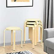 Costway-CA Set of 4 Bentwood Round Stool Stackable Dining Chair with Padded Seat-Beige