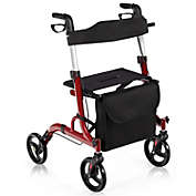Slickblue Folding Aluminum Rollator Walker with 8 inch Wheels and Seat-Red