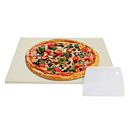 Farmlyn Creek Pizza Stone and Bread Scraper Set for Grill and Oven, Rectangular Baking Cordierite Board (15 x 12 in)