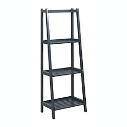 NewRidge Home Goods Solid Wood Dunnsville 4-Tier Ladder Leaning Shelf Bookcase - Graphite