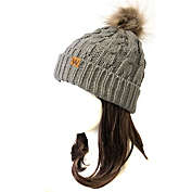 Wrapables Cable Knit Faux Fur Pom Pom Beanie / Adult Gray