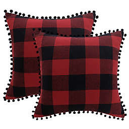 PiccoCasa Buffalo Retro Plaid Pompoms Throw Pillow Cover For Sofa Bed 18