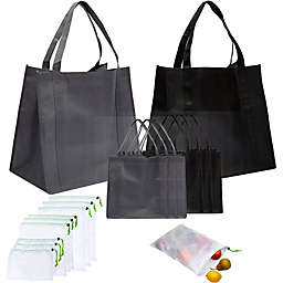Okuna Outpost Non-Woven Tote Grocery Bags and Mesh Produce Shopping Bags (5 Sizes, 15 Pieces)