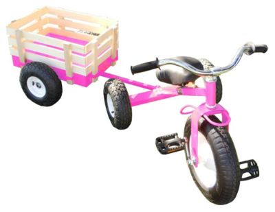 Pink Tricycle with Wagon Set Pull Along Trike Toy Outdoors Kids Exercise Valley