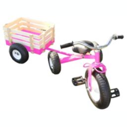 Pink Tricycle with Wagon Set Pull Along Trike Toy Outdoors Kids Exercise Valley