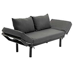 HOMCOM Single Person Chaise Lounger, Modern Sofa Bed with 5 Adjustable Positions, 2 Large Pillows, and Birch Legs, Charcoal Grey