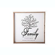Urban Trends Collection Wood Square Wall Art with Frame and "Family" Writing Smooth Finish White