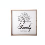 Urban Trends Collection Wood Square Wall Art with Frame and "Family" Writing Smooth Finish White