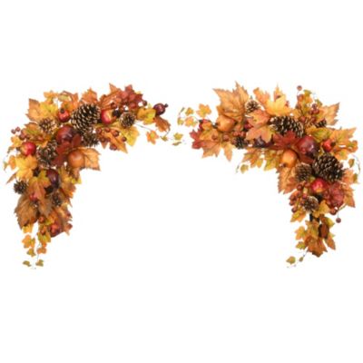 CC Christmas Decor Set of 2 Harvest Maple Leaves Artificial Thanksgiving Corner Swags, Unlit 30"