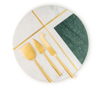 GAURI KOHLI Vista Marble Cheese Board With Gold Knives