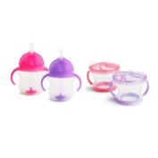 Happy Snacker Snack Catcher and Toddler Weighted Straw Sippy Cup Set, 4 Count Pink/Purple