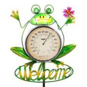 Evergreen Flag Beautiful Frog Solar Thermometer Garden Stake - 48 x 1 x 11 Inches