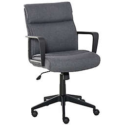 Vinsetto Mid Back Linen Fabric Home Office Chair, Computer Task Chair with Ergonomic Lined Wide Seat, Thick Padding, and 360? Swivel Wheels, Grey