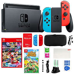 Nintendo Switch Neon Mario Kart 8 Bundle with Animal Crossing and Accessories