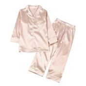 Kitcheniva Kids Long Sleeve Silk Pajamas Set Champagne 160