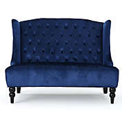 Contemporary Home Living 50.25" Navy Blue and Brown Traditional Tufted High Back Loveseat