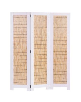 Screen Gems Contemporary Portable 3 Panel Wicker Screen Room Divider - White