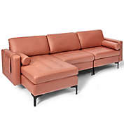Slickblue Modular L-shaped 3-Seat Sectional Sofa with Reversible Chaise and 2 USB Ports -Pink