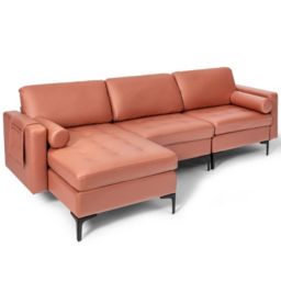 Slickblue Modular L-shaped 3-Seat Sectional Sofa with Reversible Chaise and 2 USB Ports -Pink