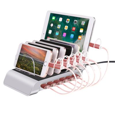 Trexonic 10.2A 6-Port USB Charging Station with 6 Device Slots, Silver