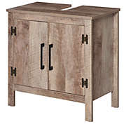 kleankin Wooden Under Sink Bathroom Floor Storage Cabinet with Double Door Space Saver Organizer, Barnwood