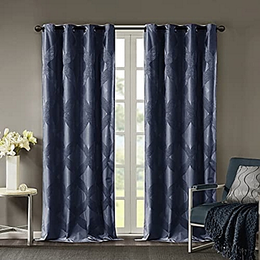 JLA Home SUNSMART Bentley Total Blackout Curtains Window, Ogee Knitted Jacquard, Grommet Top Living Room Decor, Thermal Insulated Light Blocking Drape for Bedroom and Apartments, 50" x 84", Navy. View a larger version of this product image.