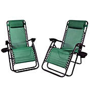 Sunnydaze Fade-Resistant Folding Outdoor Zero Gravity Lounge Chair with Pillow and Cup Holder - Forest Green - 2-Pack