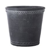 Urban Trends Collection Cement Round Pot with Bottle Ring Mouth, Upper Molded Rope Banded Design and Tapered Bottom MD Washed Finish Gray