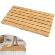 Slickblue Bamboo Bath Mat with Non-slip Pads and Slatted Design-Natural