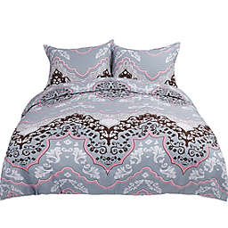 PiccoCasa Polyester 3Pc Paisley Twin Comforter And Sham Set, White Gray Floral
