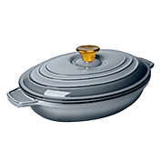 Lexi Home Cast Iron Enameled Grey 9" Oval Casserole with Lid
