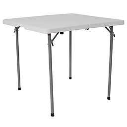 Emma + Oliver 2.79-Foot Square Bi-Fold Granite White Plastic Folding Table w/ Carrying Handle