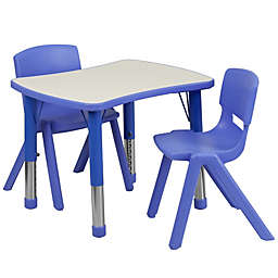Flash Furniture 21.875''W x 26.625''L Rectangular Blue Plastic Height Adjustable Activity Table Set with 2 Chairs