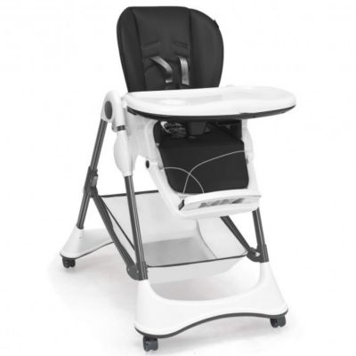 Costway A-Shaped High Chair with 4 Lockable Wheels-Gray
