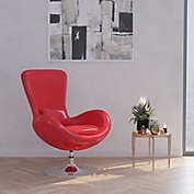 Merrick Lane Soro High Back Egg Style Lounge Chair in Red Faux Leather Upholstery With 360° Swivel Chrome Base