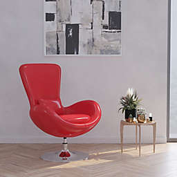 Merrick Lane Soro High Back Egg Style Lounge Chair in Red Faux Leather Upholstery With 360? Swivel Chrome Base