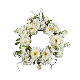 Nearly Natural 4690 Peony Hydrangea Wreath, 20-Inch, White