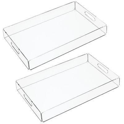 mDesign Acrylic Rectangular Serving Tray with Handles,  2 Pack - Clear